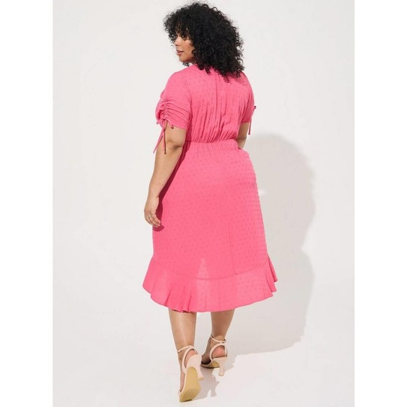 Torrid Dress Womens 2X Pink Midi Swiss Pockets Barbiecore Ruffle V Neck Flowy 1 - Picture 4 of 9